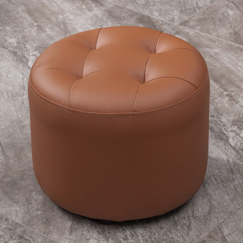 Mid-Century Modern Pouf Ottoman Genuine Leather Upholstered Tufted Round Ottoman Dark Brown 1 Piece Clearhalo 'furn' 'furn_ottomans_poufs' 'Furniture' 'Living Room Furniture' 'Ottomans & Poufs' 'ottomans_poufs' 6012563