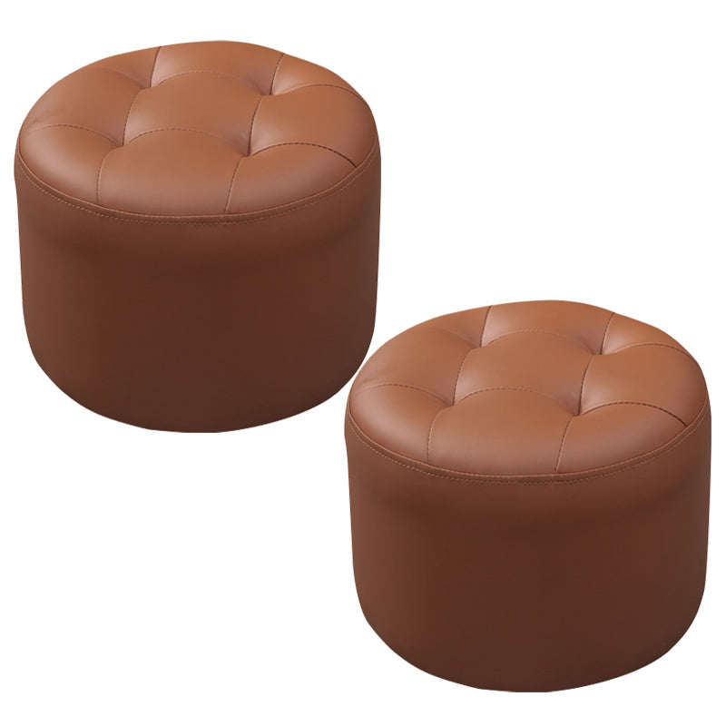 Mid-Century Modern Pouf Ottoman Genuine Leather Upholstered Tufted Round Ottoman Dark Brown 2 Piece Set Clearhalo 'furn' 'furn_ottomans_poufs' 'Furniture' 'Living Room Furniture' 'Ottomans & Poufs' 'ottomans_poufs' 6012564