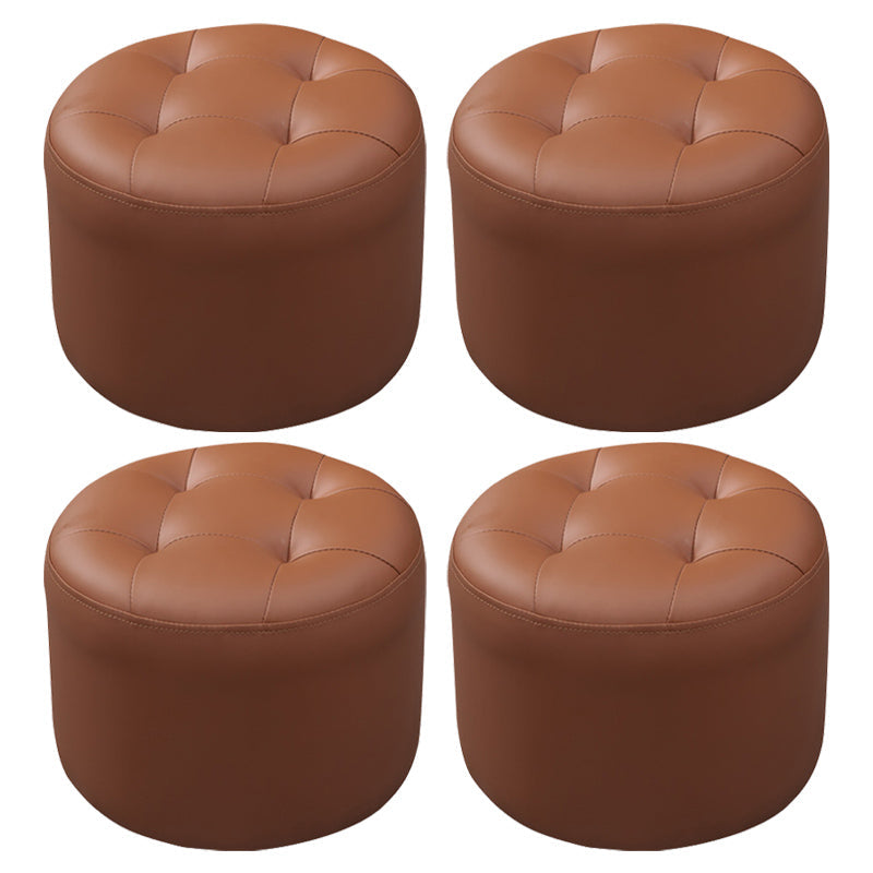 Mid-Century Modern Pouf Ottoman Genuine Leather Upholstered Tufted Round Ottoman Dark Brown 4 Piece Set Clearhalo 'furn' 'furn_ottomans_poufs' 'Furniture' 'Living Room Furniture' 'Ottomans & Poufs' 'ottomans_poufs' 6012565