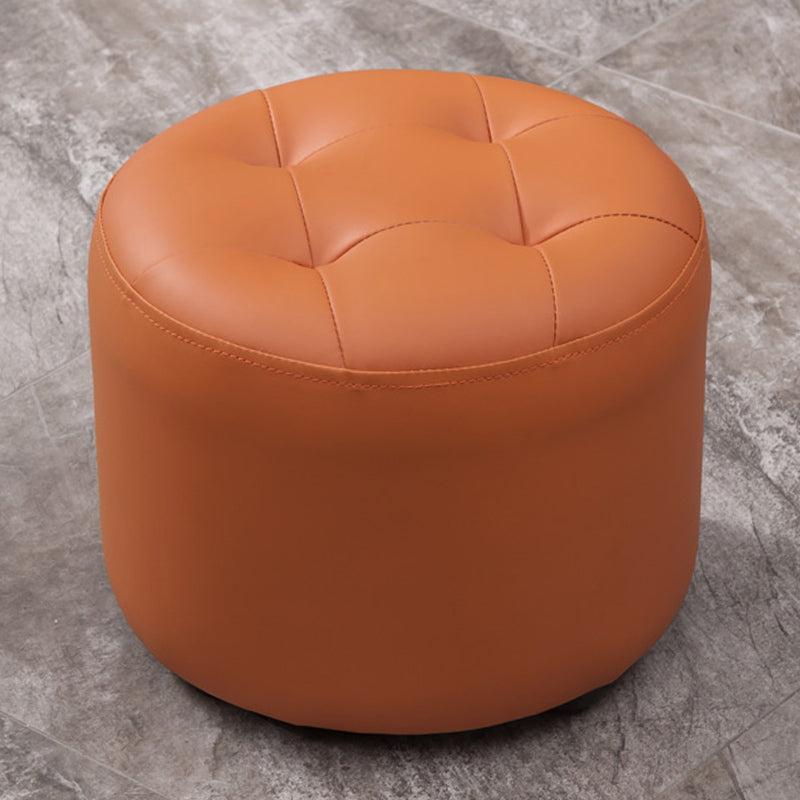 Mid-Century Modern Pouf Ottoman Genuine Leather Upholstered Tufted Round Ottoman Orange 1 Piece Clearhalo 'furn' 'furn_ottomans_poufs' 'Furniture' 'Living Room Furniture' 'Ottomans & Poufs' 'ottomans_poufs' 6012566