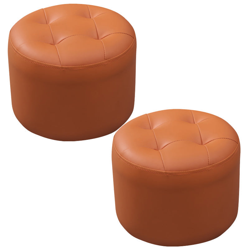 Mid-Century Modern Pouf Ottoman Genuine Leather Upholstered Tufted Round Ottoman Orange 2 Piece Set Clearhalo 'furn' 'furn_ottomans_poufs' 'Furniture' 'Living Room Furniture' 'Ottomans & Poufs' 'ottomans_poufs' 6012567