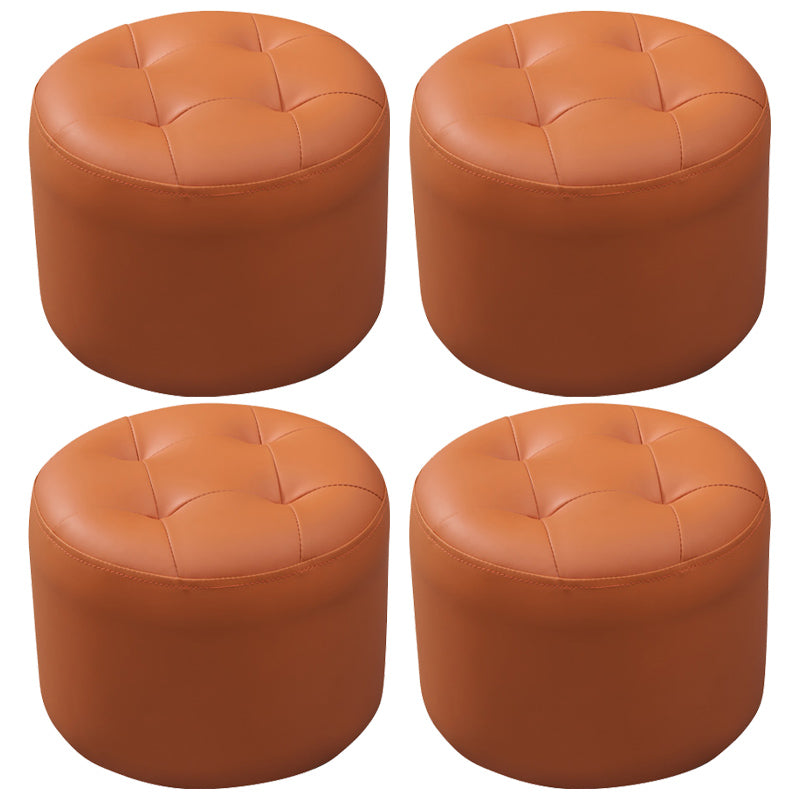 Mid-Century Modern Pouf Ottoman Genuine Leather Upholstered Tufted Round Ottoman Orange 4 Piece Set Clearhalo 'furn' 'furn_ottomans_poufs' 'Furniture' 'Living Room Furniture' 'Ottomans & Poufs' 'ottomans_poufs' 6012568