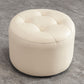 Mid-Century Modern Pouf Ottoman Genuine Leather Upholstered Tufted Round Ottoman Off-White 1 Piece Clearhalo 'furn' 'furn_ottomans_poufs' 'Furniture' 'Living Room Furniture' 'Ottomans & Poufs' 'ottomans_poufs' 6012569
