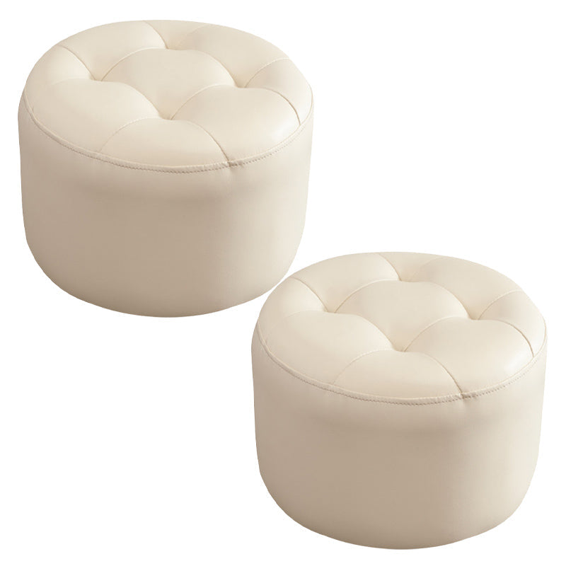 Mid-Century Modern Pouf Ottoman Genuine Leather Upholstered Tufted Round Ottoman Off-White 2 Piece Set Clearhalo 'furn' 'furn_ottomans_poufs' 'Furniture' 'Living Room Furniture' 'Ottomans & Poufs' 'ottomans_poufs' 6012570