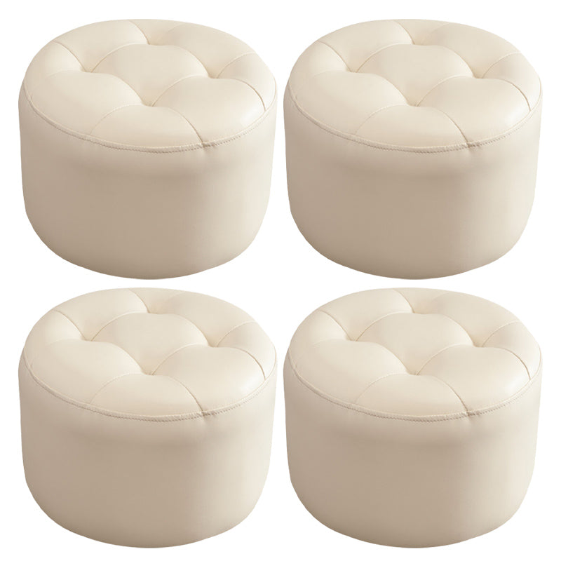 Mid-Century Modern Pouf Ottoman Genuine Leather Upholstered Tufted Round Ottoman Off-White 4 Piece Set Clearhalo 'furn' 'furn_ottomans_poufs' 'Furniture' 'Living Room Furniture' 'Ottomans & Poufs' 'ottomans_poufs' 6012571