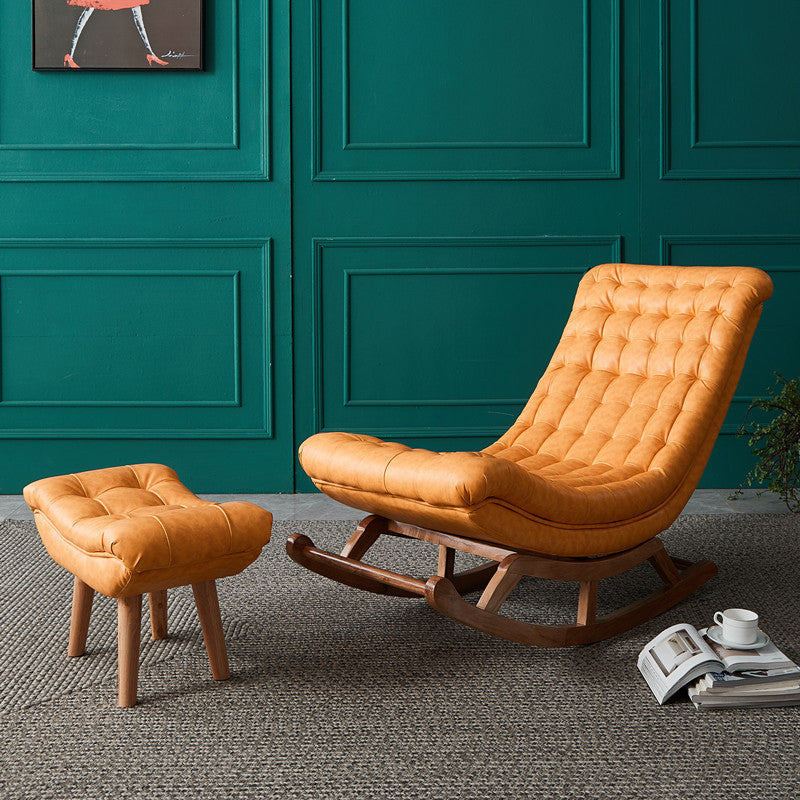 Living Room Rocker Chair Solid Tufted Cushions Leather Rocker Chair with Ottoman Rocking Chair with Ottomans Yellow Clearhalo 'Chairs & Seating' 'furn' 'furn_rocking_chairs' 'Furniture' 'Living Room Furniture' 'Rocking Chairs' 'rocking_chairs' 6012973