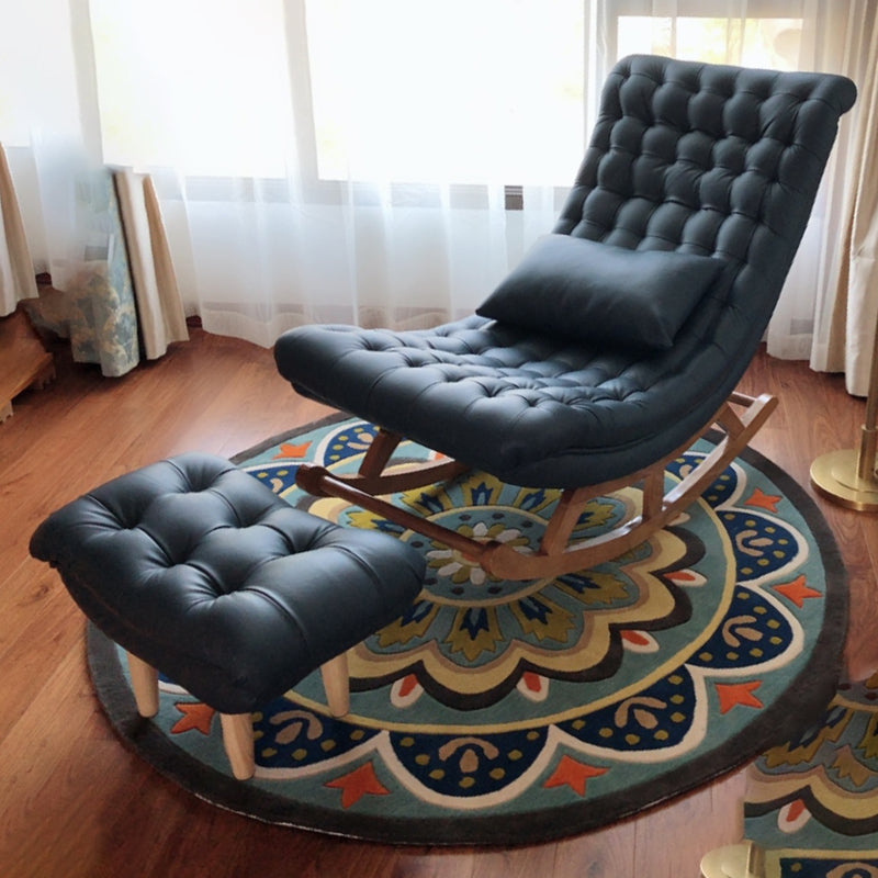 Living Room Rocker Chair Solid Tufted Cushions Leather Rocker Chair with Ottoman Rocking Chair with Ottomans Blue Clearhalo 'Chairs & Seating' 'furn' 'furn_rocking_chairs' 'Furniture' 'Living Room Furniture' 'Rocking Chairs' 'rocking_chairs' 6012975