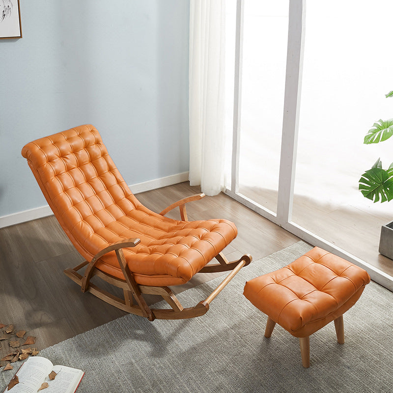 Leder -Schaukelstuhl einfache zeitgenössische Tufted -Kissen Schaukelstuhl mit Osmanisch