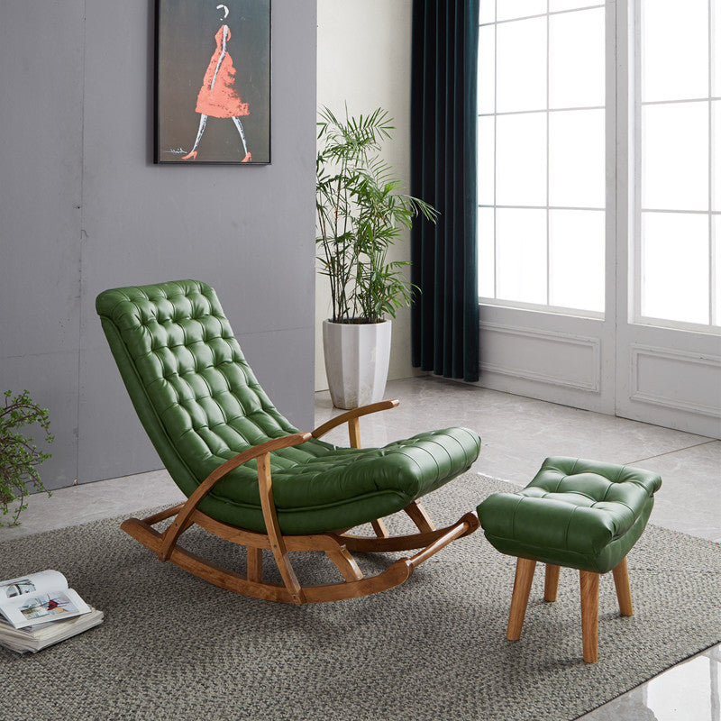 Leder -Schaukelstuhl einfache zeitgenössische Tufted -Kissen Schaukelstuhl mit Osmanisch