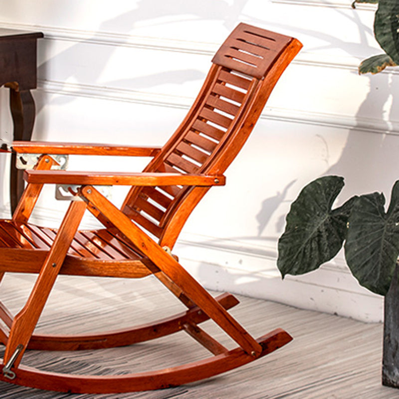 Traditional Rocking Chair Solid Wood Frame Slatted Backrest Indoor ...
