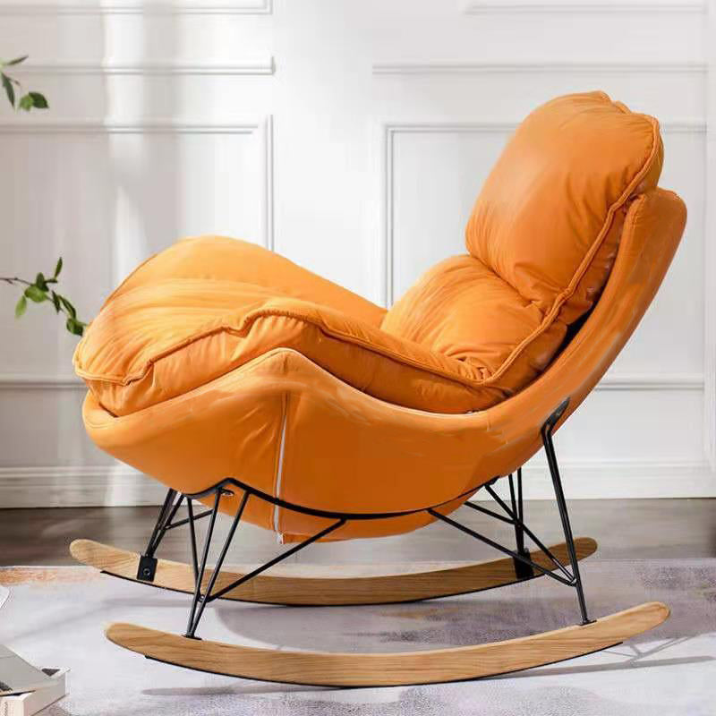 Modern Solid Color Rocking Chair Water Resistant Faux Leather with Cushions Orange Clearhalo 'Chairs & Seating' 'furn' 'furn_rocking_chairs' 'Furniture' 'Living Room Furniture' 'Rocking Chairs' 'rocking_chairs' 6013119
