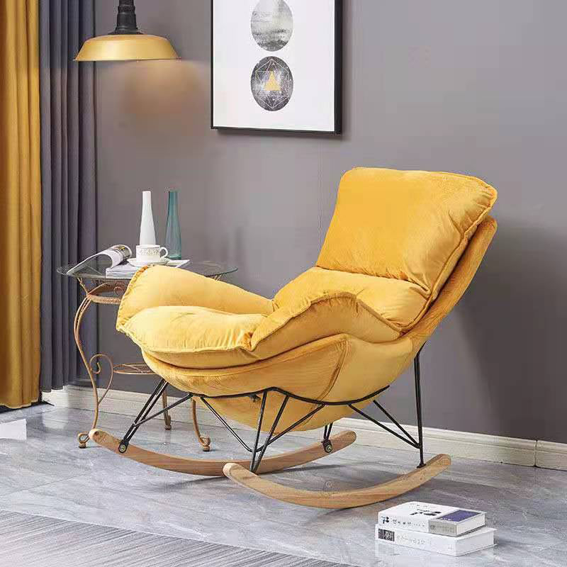Modern Solid Color Rocking Chair Water Resistant Faux Leather with Cushions Yellow Clearhalo 'Chairs & Seating' 'furn' 'furn_rocking_chairs' 'Furniture' 'Living Room Furniture' 'Rocking Chairs' 'rocking_chairs' 6013122