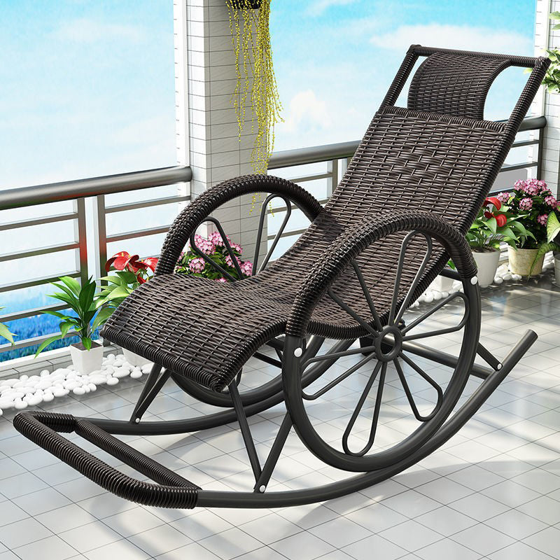 Modern Spindle Rattan Rocking Chair Metal Frame Wheel Handrail Design Rocker Chair Black Clearhalo 'Chairs & Seating' 'furn' 'furn_rocking_chairs' 'Furniture' 'Living Room Furniture' 'Rocking Chairs' 'rocking_chairs' 6013129