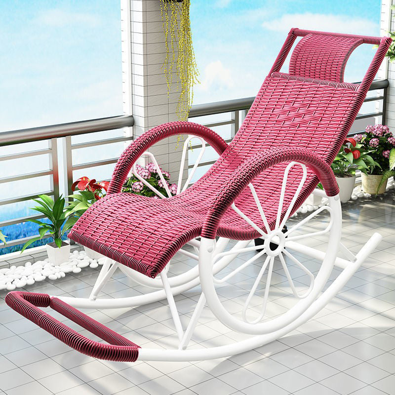 Modern Spindle Rattan Rocking Chair Metal Frame Wheel Handrail Design Rocker Chair Purple Clearhalo 'Chairs & Seating' 'furn' 'furn_rocking_chairs' 'Furniture' 'Living Room Furniture' 'Rocking Chairs' 'rocking_chairs' 6013130