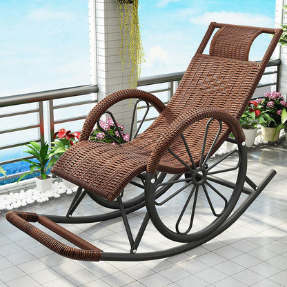 Modern Spindle Rattan Rocking Chair Metal Frame Wheel Handrail Design Rocker Chair Red Brown Clearhalo 'Chairs & Seating' 'furn' 'furn_rocking_chairs' 'Furniture' 'Living Room Furniture' 'Rocking Chairs' 'rocking_chairs' 6013133