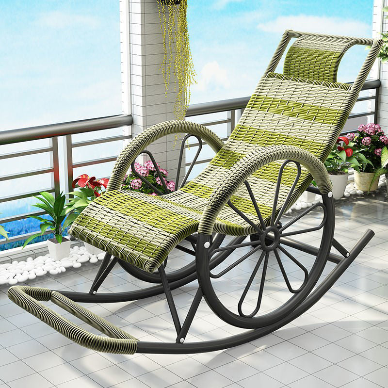 Modern Spindle Rattan Rocking Chair Metal Frame Wheel Handrail Design Rocker Chair Green Clearhalo 'Chairs & Seating' 'furn' 'furn_rocking_chairs' 'Furniture' 'Living Room Furniture' 'Rocking Chairs' 'rocking_chairs' 6013135