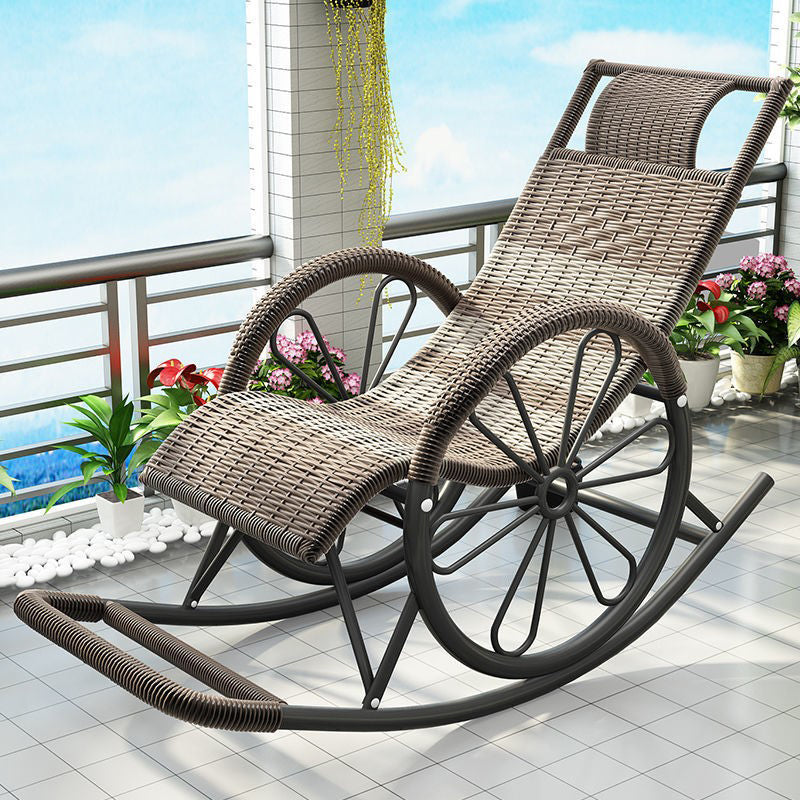 Modern Spindle Rattan Rocking Chair Metal Frame Wheel Handrail Design Rocker Chair Gray-White Clearhalo 'Chairs & Seating' 'furn' 'furn_rocking_chairs' 'Furniture' 'Living Room Furniture' 'Rocking Chairs' 'rocking_chairs' 6013138