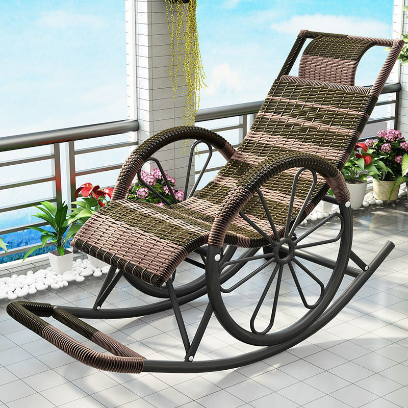 Modern Spindle Rattan Rocking Chair Metal Frame Wheel Handrail Design Rocker Chair Blackish Green Clearhalo 'Chairs & Seating' 'furn' 'furn_rocking_chairs' 'Furniture' 'Living Room Furniture' 'Rocking Chairs' 'rocking_chairs' 6013139