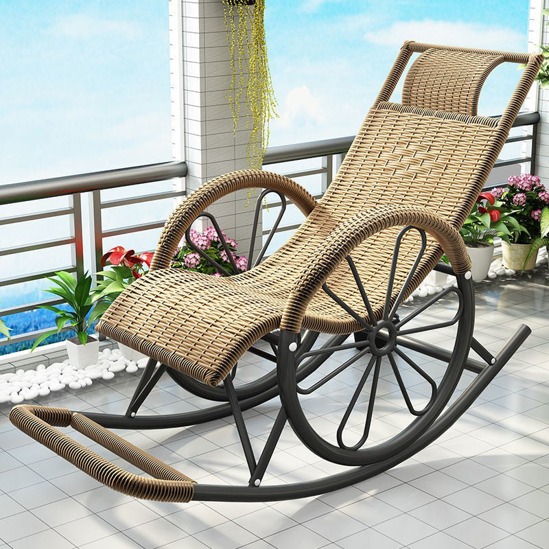 Modern Spindle Rattan Rocking Chair Metal Frame Wheel Handrail Design Rocker Chair Black-Gold Clearhalo 'Chairs & Seating' 'furn' 'furn_rocking_chairs' 'Furniture' 'Living Room Furniture' 'Rocking Chairs' 'rocking_chairs' 6013141