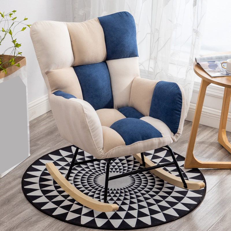 Contemporary Rocker Chair Color Block Tufted Cushions Fabric Living Room Rocker Chair