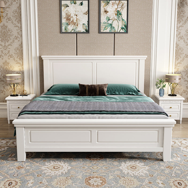 84.65 inch Wide Traditional Panel Bed Solid Wood Bed Frame with Headboard