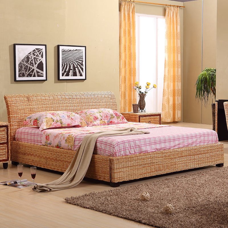 Tropical Rattan Standard Bed Brown 37.40" High Bed with Headboard California King Clearhalo 'Bedroom Furniture' 'Beds' 'furn' 'furn_beds' 'Furniture' 6013459