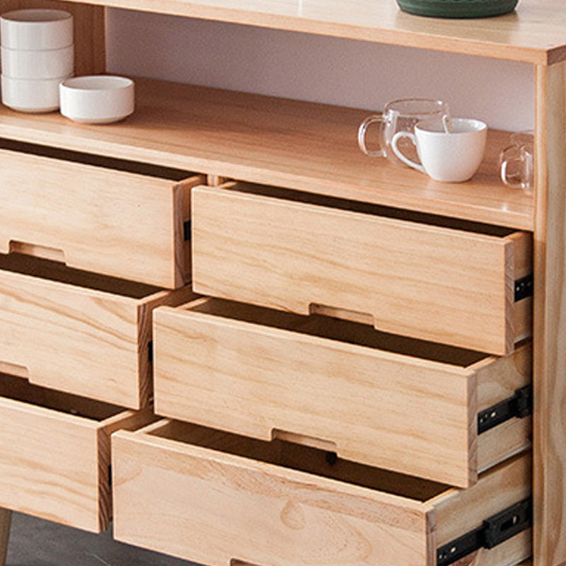Contemporary Natural Wooden Chest with Shelf and 6 Drawers Accent Chest