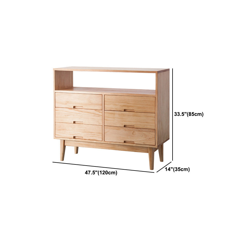 Contemporary Natural Wooden Chest with Shelf and 6 Drawers Accent Chest