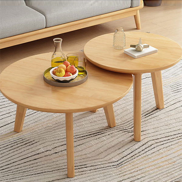 Round Solid Wood Coffee Table Nordic 3 Legs Cocktail Table Set
