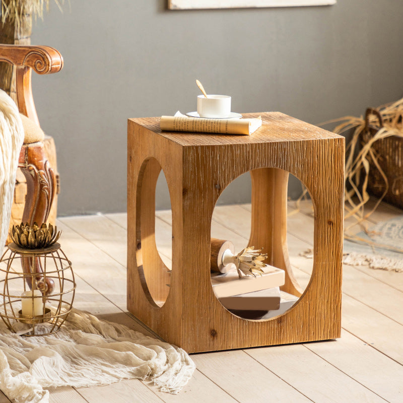 French Country Geometric Wood Coffee Table Distressed Wood Cocktail Table 15.7"L x 15.7"W x 19.1"H Clearhalo 'Coffee & Accent Tables' 'Coffee Tables' 'coffee_tables' 'furn' 'furn_coffee_tables' 'Furniture' 'Living Room Furniture' 6013648