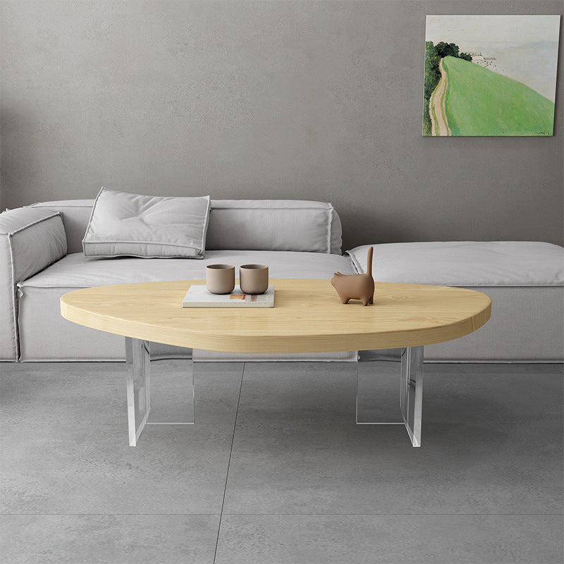 Scandinavian Solid Wood Coffee Table 14.96" H Acrylic Legs Cocktail Table Clearhalo 'Coffee & Accent Tables' 'Coffee Tables' 'coffee_tables' 'furn' 'furn_coffee_tables' 'Furniture' 'Living Room Furniture' 6013691