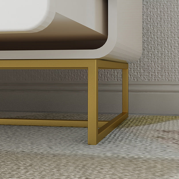 Moderne accentkist met ijzeren basis en massief hout zachte dichte borst