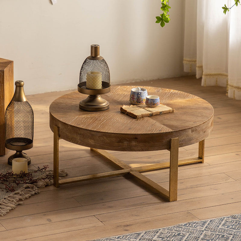 Distressed Wood Round Coffee Table French Country Style 1 Single Cocktail Table