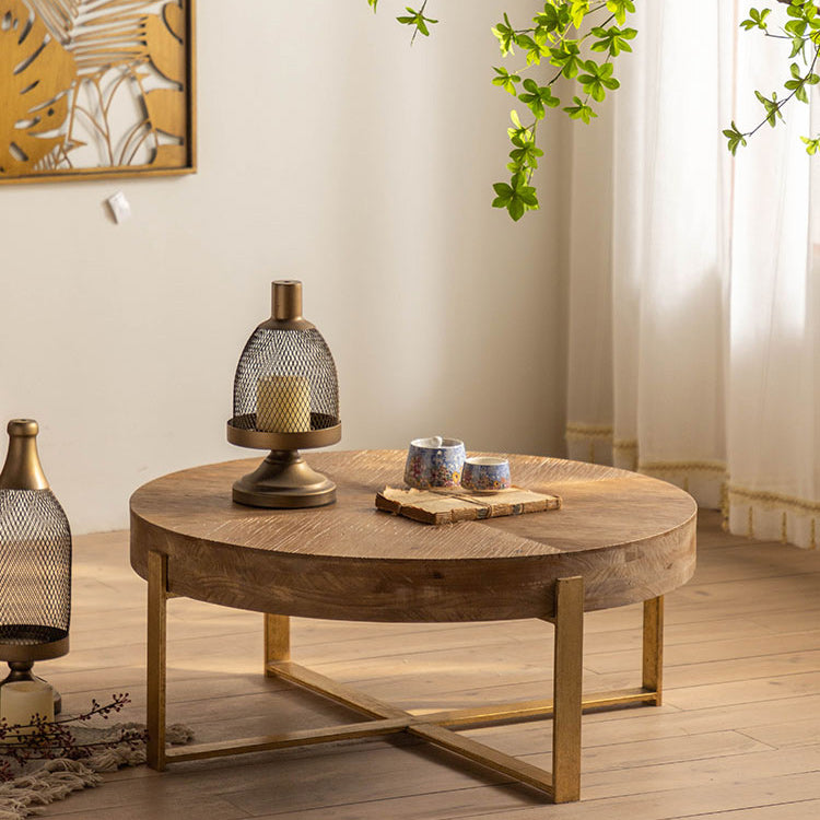 Distressed Wood Round Coffee Table French Country Style 1 Single Cocktail Table