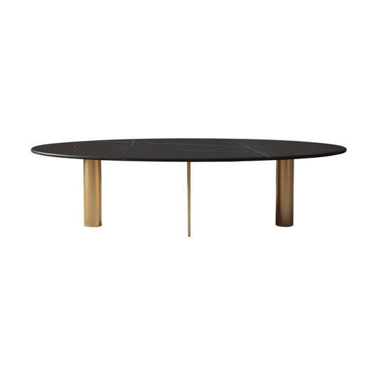Glam Oval Stone Top Coffee Table with Metal 3 Legs Cocktail Table