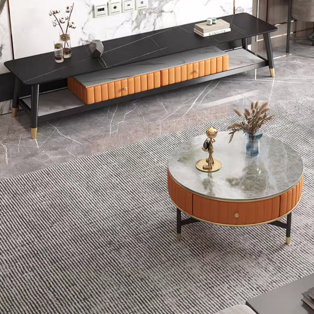 Stone Top Coffee Table Draw included Metal Legs Single Cocktail Table Clearhalo 'Coffee & Accent Tables' 'Coffee Tables' 'coffee_tables' 'furn' 'furn_coffee_tables' 'Furniture' 'Living Room Furniture' 6013893