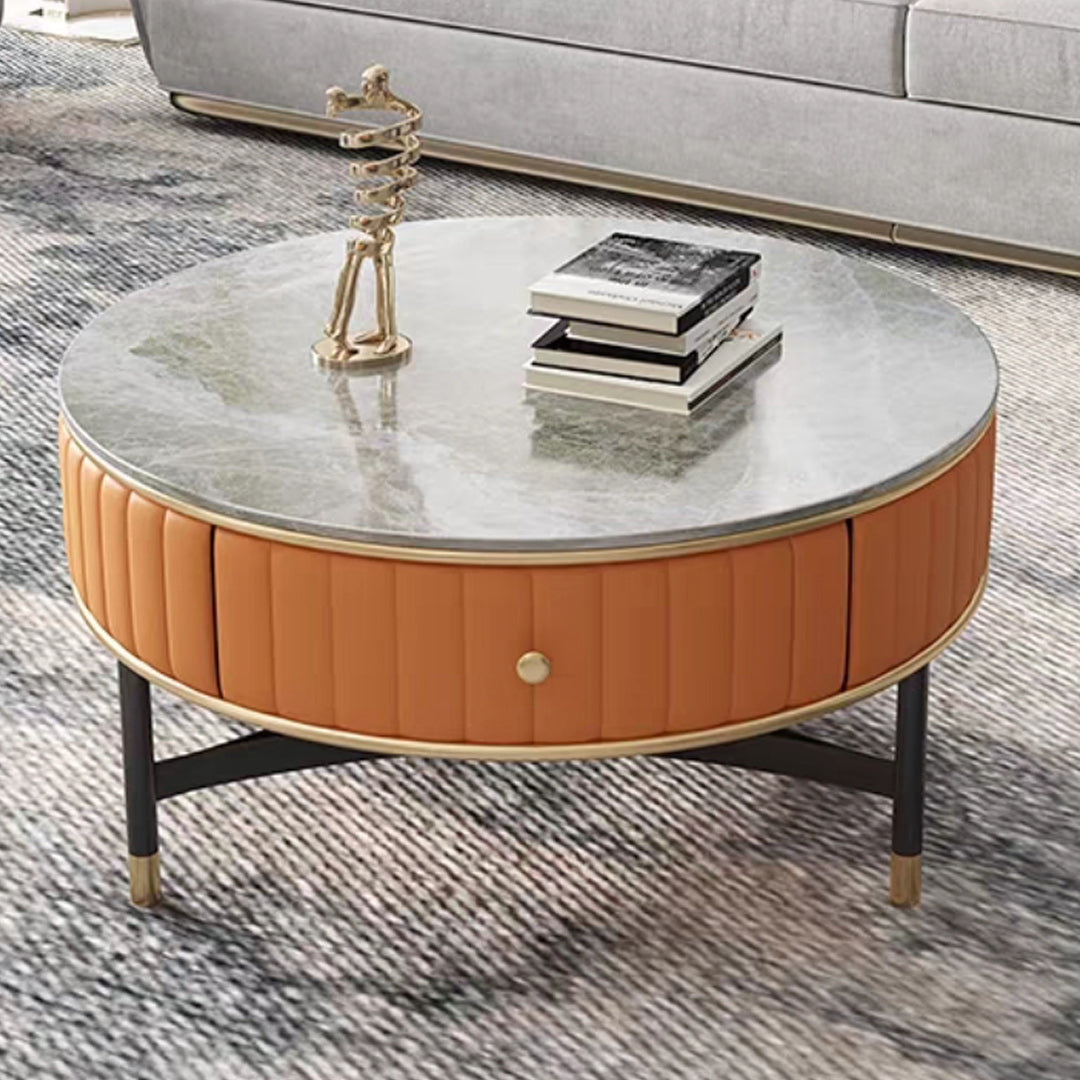 Stone Top Coffee Table Draw included Metal Legs Single Cocktail Table Clearhalo 'Coffee & Accent Tables' 'Coffee Tables' 'coffee_tables' 'furn' 'furn_coffee_tables' 'Furniture' 'Living Room Furniture' 6013894