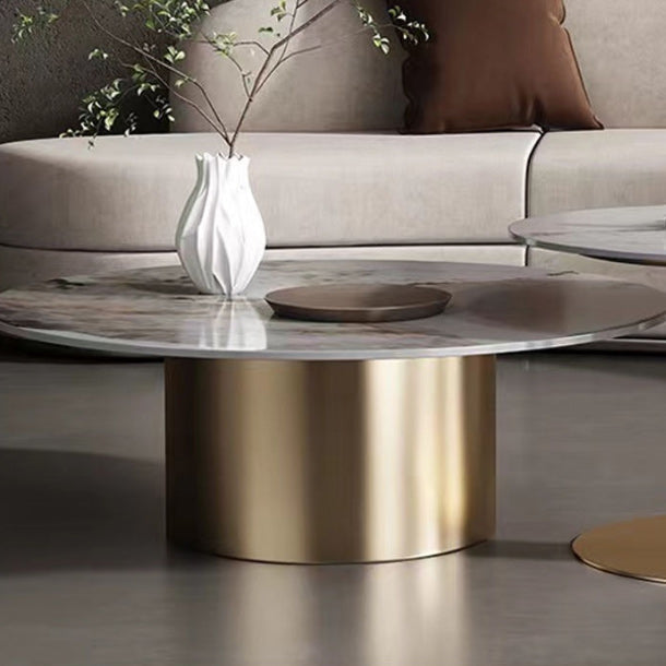Luxurious Round Stone Coffee Table Set Pedestal Dia 31.5" Cocktail Table Clearhalo 'Coffee & Accent Tables' 'Coffee Tables' 'coffee_tables' 'furn' 'furn_coffee_tables' 'Furniture' 'Living Room Furniture' 6013906