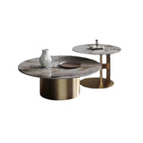 Luxurious Round Stone Coffee Table Set Pedestal Dia 31.5" Cocktail Table Clearhalo 'Coffee & Accent Tables' 'Coffee Tables' 'coffee_tables' 'furn' 'furn_coffee_tables' 'Furniture' 'Living Room Furniture' 6013907