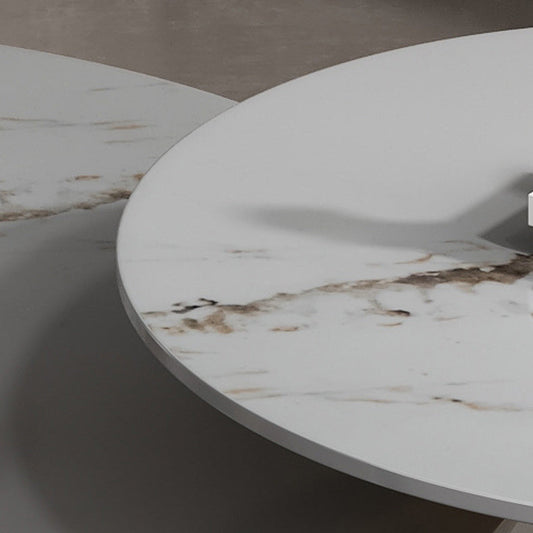 Luxurious Round Stone Coffee Table Set Pedestal Dia 31.5" Cocktail Table Clearhalo 'Coffee & Accent Tables' 'Coffee Tables' 'coffee_tables' 'furn' 'furn_coffee_tables' 'Furniture' 'Living Room Furniture' 6013908