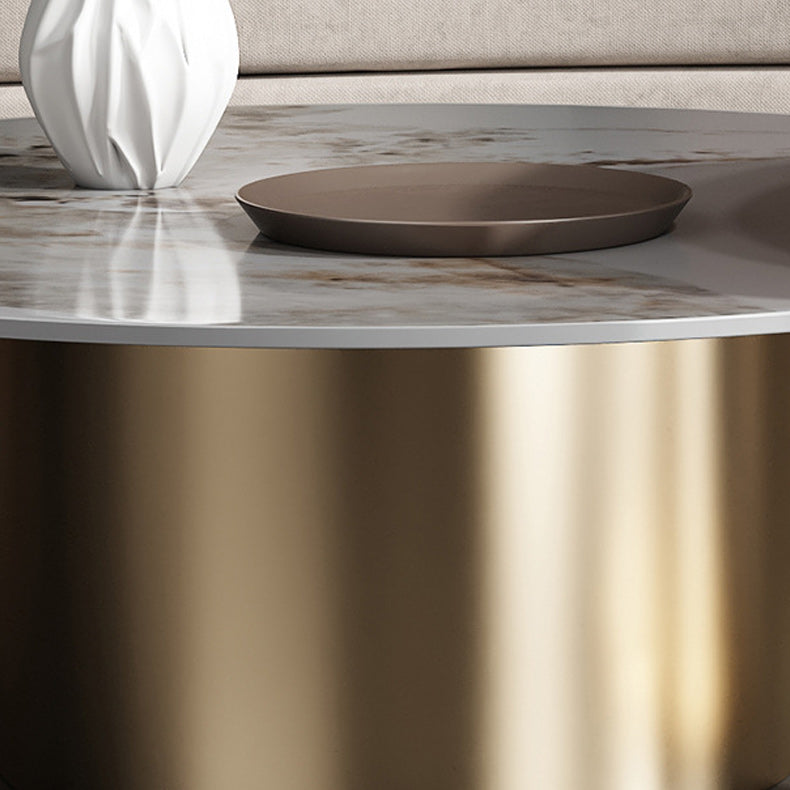 Luxurious Round Stone Coffee Table Set Pedestal Dia 31.5" Cocktail Table Clearhalo 'Coffee & Accent Tables' 'Coffee Tables' 'coffee_tables' 'furn' 'furn_coffee_tables' 'Furniture' 'Living Room Furniture' 6013909