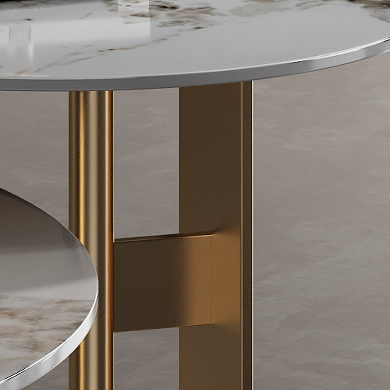 Luxurious Round Stone Coffee Table Set Pedestal Dia 31.5" Cocktail Table Clearhalo 'Coffee & Accent Tables' 'Coffee Tables' 'coffee_tables' 'furn' 'furn_coffee_tables' 'Furniture' 'Living Room Furniture' 6013911