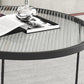 Round Clear Glass Cocktail Table Set Contemporary Cross Legs Coffee Table in Black