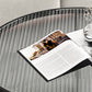 Round Clear Glass Cocktail Table Set Contemporary Cross Legs Coffee Table in Black