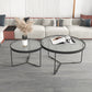 Round Clear Glass Cocktail Table Set Contemporary Cross Legs Coffee Table in Black