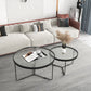 Round Clear Glass Cocktail Table Set Contemporary Cross Legs Coffee Table in Black