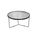 Round Clear Glass Cocktail Table Set Contemporary Cross Legs Coffee Table in Black
