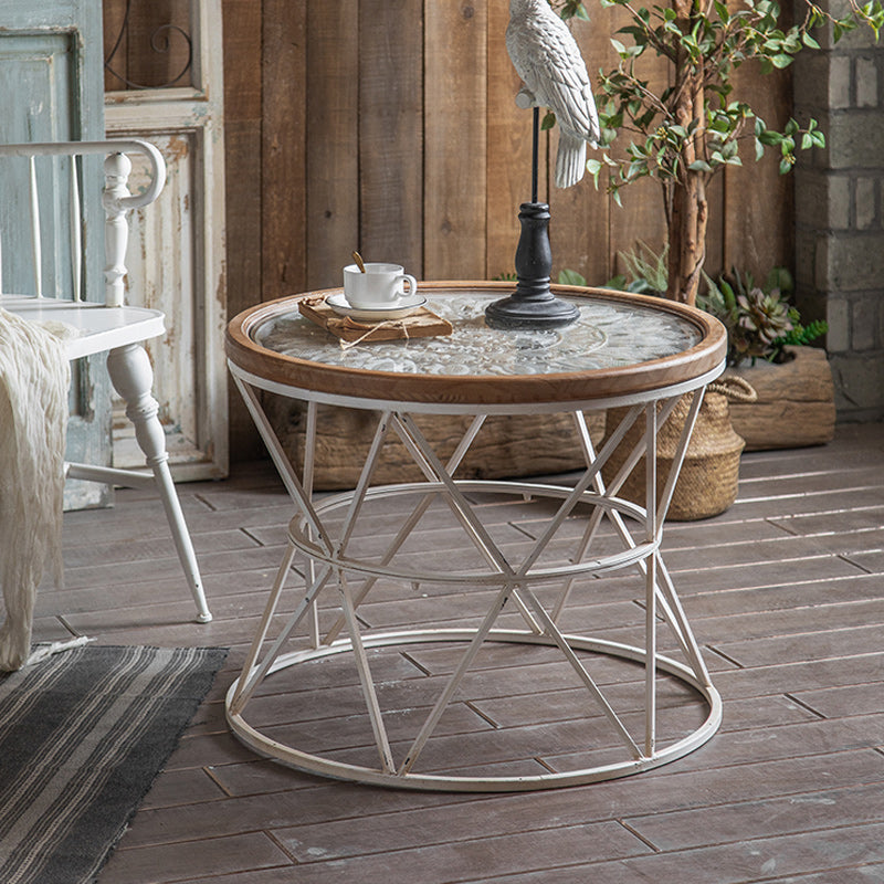 Frame French Country Round Coffee Table Distressed Wood Cocktail Table 25.5"L x 25.5"W x 20.5"H White Clearhalo 'Coffee & Accent Tables' 'Coffee Tables' 'coffee_tables' 'furn' 'furn_coffee_tables' 'Furniture' 'Living Room Furniture' 6013937