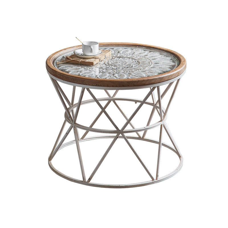 Frame French Country Round Coffee Table Distressed Wood Cocktail Table Clearhalo 'Coffee & Accent Tables' 'Coffee Tables' 'coffee_tables' 'furn' 'furn_coffee_tables' 'Furniture' 'Living Room Furniture' 6013947