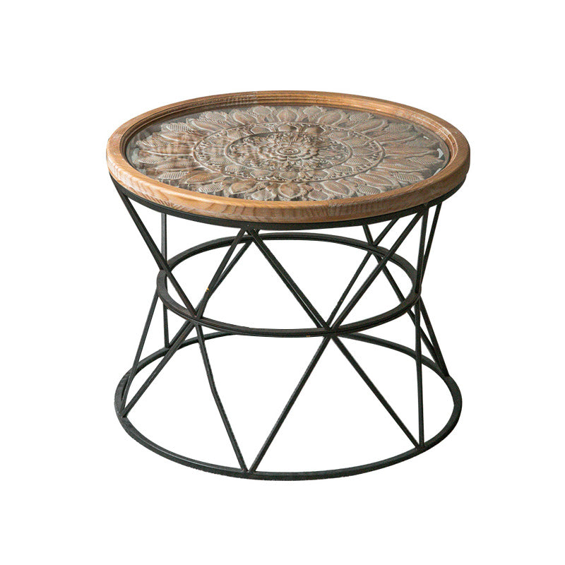 Frame French Country Round Coffee Table Distressed Wood Cocktail Table Clearhalo 'Coffee & Accent Tables' 'Coffee Tables' 'coffee_tables' 'furn' 'furn_coffee_tables' 'Furniture' 'Living Room Furniture' 6013948
